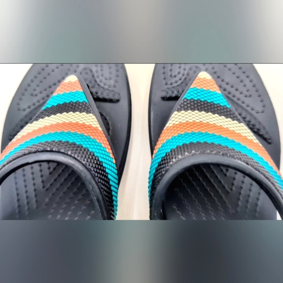 Crocs Monterey Bead Strap Wedge Flip Sandals Navy Blue Multicolor Women's 9 - Picture 7 of 12